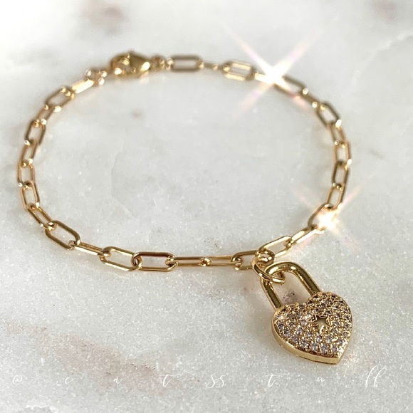 CZ Heart Padlock Bracelet - Picture 4 of 10